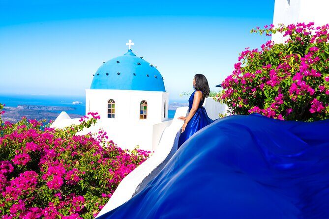 1-Hour Flying Dress Photoshoot, Instagram spots - Meeting Vicky at the Church of Agios Gerasimos in Firostefani