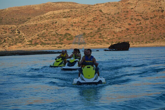 2-Hour Jet Ski Adventure to Balos - The safety approach: a guide boat right there with you