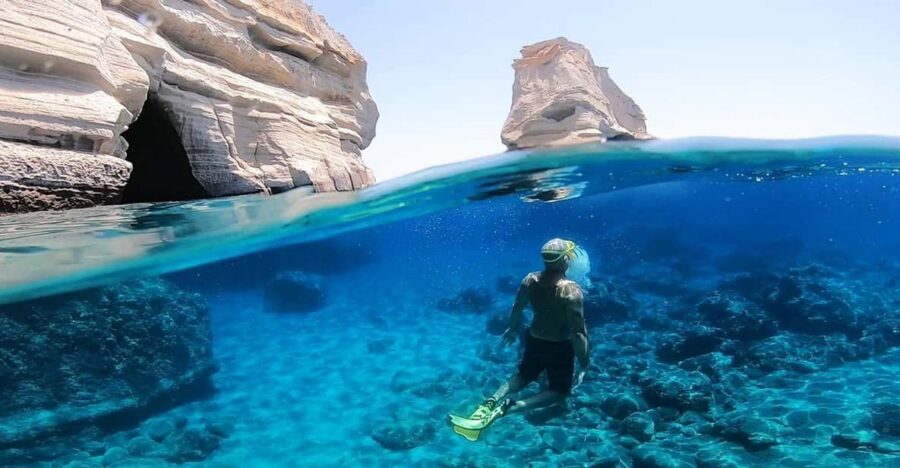 Adamantas: Full-Day Milos & Poliegos Boat Tour with Meals - Sarakiniko Beach: the volcanic rock swim stop you’ll remember