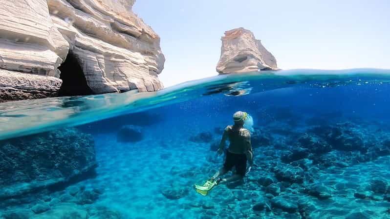 Adamantas: Full-Day Milos & Poliegos Boat Tour with Meals - Sykia Cave and Vani Beach: the colorful formations finale