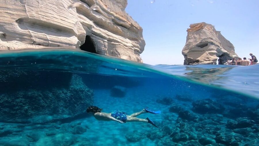 Adamantas: Full-Day Milos & Poliegos Boat Tour with Meals - Breakfast and sailing close to the cliffs (Klima, Arkoudes, and the photo stops)