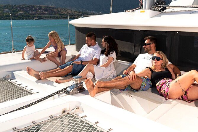 Ag.Nikolaos: Catamaran Trip with Sushi, Drinks, & Water Toys - Mirabello Bay: swimming, snorkeling, and the long relaxing stretch