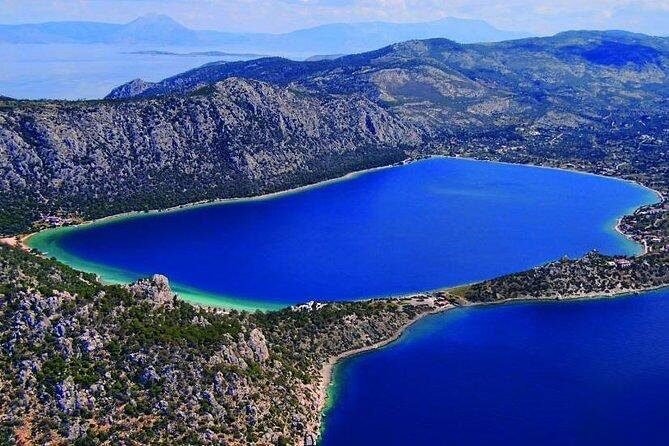 Ancient Corinth, Sanctuary of Hera, Blue Lake & Canal from Athens - Acrocorinth (Acropolis of Corinth): walls, towers, and a rock that dominates