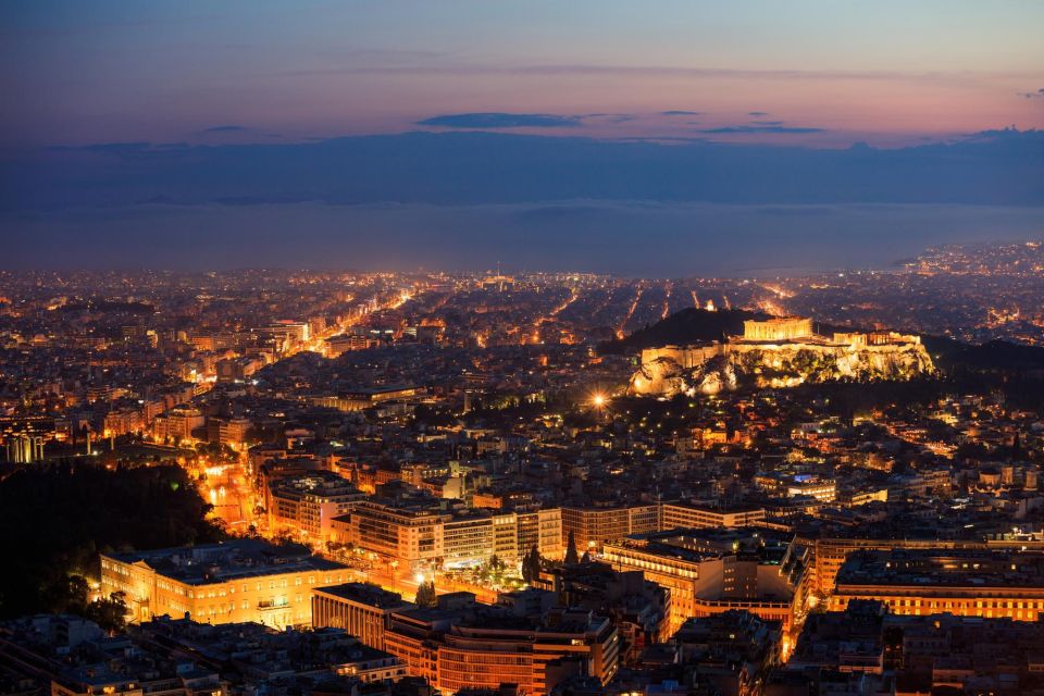 "Athens Night Experience - 4Hours" - Athens after sunset, with the Acropolis above you