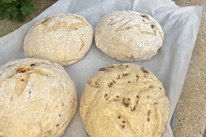 Chania Sourdough Bread Class - Olive Oil Tasting - The oven moment: bread comes out and olive oil tasting starts