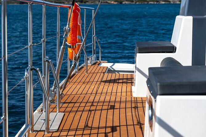 Comfort Max Catamaran Caldera Cruise with BBQ and Drinks - Stop 1: Santorini Volcano and the hot-springs area