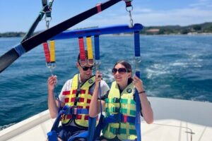 Corfu Parasailing - Fly High in the Sky - Meeting at Dassia Ski Club and Getting Briefed