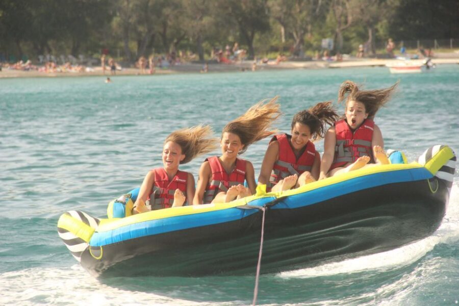 Corfu: Watersports - Inflatable Rides near Corfu Town - The three inflatables: sofa vs donut vs slider (and what each feels like)