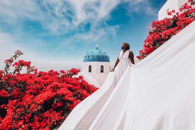 Exclusive Santorini Flying Dress Photoshoot with Pickup - Pickup, transport, and how the day stays stress-free