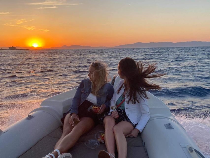 Faliraki: Evening RIB Cruise with Champagne and Sunset Views - Saint Nicholas fortress at golden hour