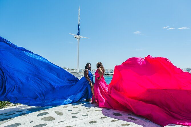 Flying Dress Mykonos Photoshoot - Panagia Paraportiani, Little Venice, and the Windmills: Your Photo Stops