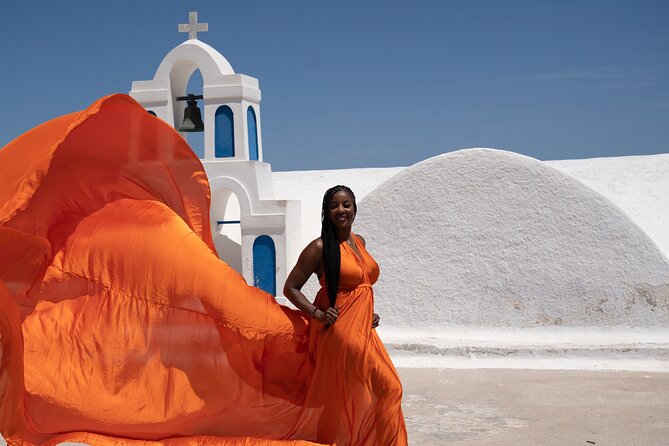 Flying Dress Photoshoot in Oia Private entry to Blue Dome - Key points to know before booking