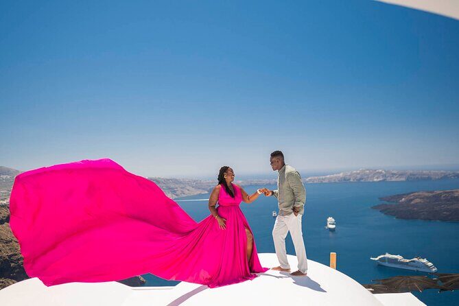 Flying Dress Photoshoot in Santorini - How the one-hour Santorini flying dress session really plays out
