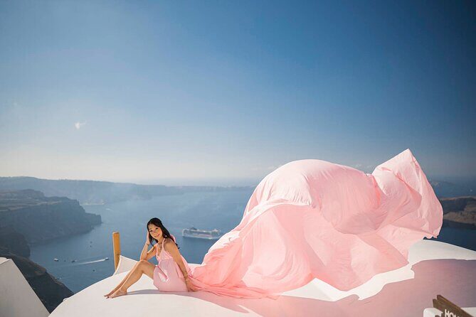 Flying Dress Photoshoot in Santorini - Timing tips for the best light around the Blue Domes
