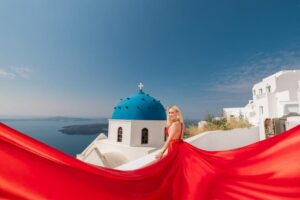 Flying dress Photoshoot in Santorini with Hotel Pickup - Private pickup and the ride plan: comfort first, photos second