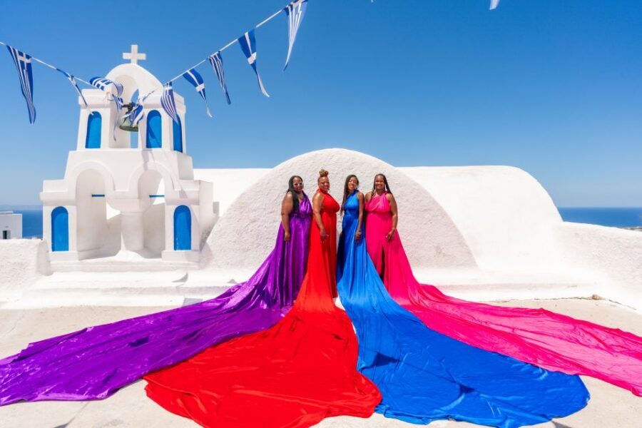 Flying Dress Santorini Photoshoot - Where you meet and how pickup works