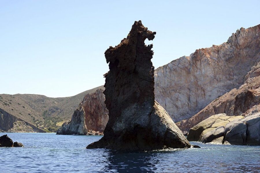 From Adamas: Milos and Poliegos Catamaran Cruise with Lunch - A 44-foot catamaran cruise that stitches Milos and Poliegos together