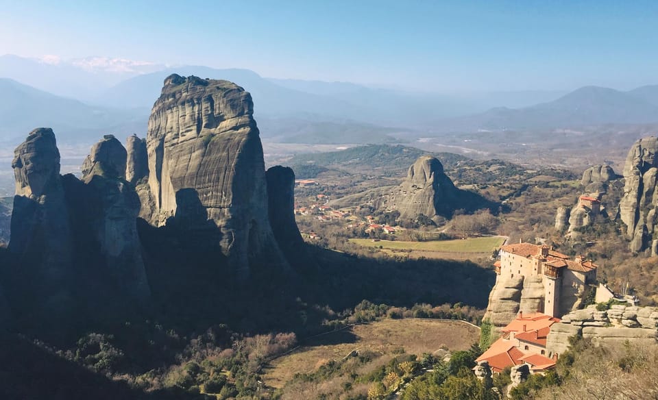 From Athens: Meteora Full-Day Trip with Guide on Luxury Bus - Your first look at the rocks above Kalambaka