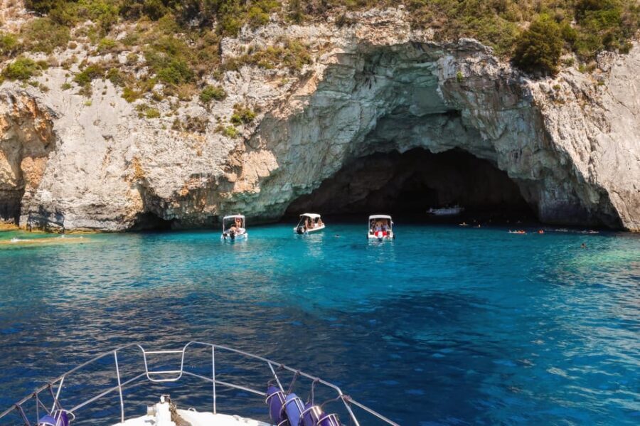 From Corfu: Luxury Yacht Cruise to Paxos and Antipaxos - The Blue Caves of Papardi and Poseidona: where timing helps