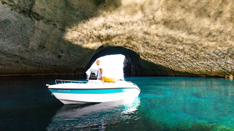 From Milos: Rent a Boat to Kleftiko (no license required) - Gerondas and Gerakas for extra swim time