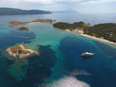 From Ouranoupoli: Blue Lagoon Two Island Cruise - Leaving Ouranoupoli on an Athos Sea Cruises boat
