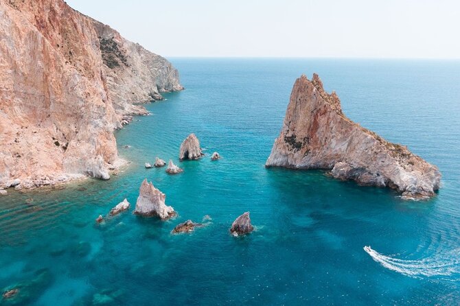 Full Day Private Cruise Milos, Kimolos and Polyaigos - Old Sulfur Mines connect swimming with Milos’s working past