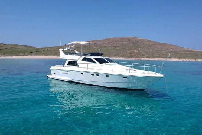 Full Day Private Yacht Cruise in Mykonos on a Ferretti Altura 52s - A private Ferretti cruise from Mathios Tavern