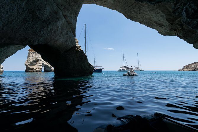 Full day sailing cruise on the West side of Milos island - First look at Milos from the water: Klima, Syrma houses, Arkoudes, and Cape Vani