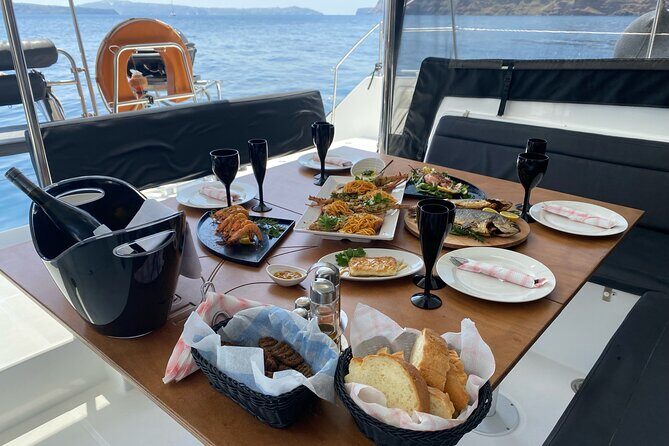 Half-Day Tailor-made Private Catamaran Cruise in Santorini - Thirassia for half an hour: the calmer side of the caldera