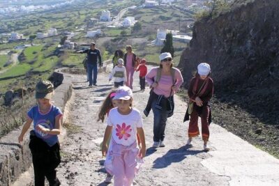 Hiking activity through the volcanic land of wonder - Firostefani’s white houses and deep cliff edge
