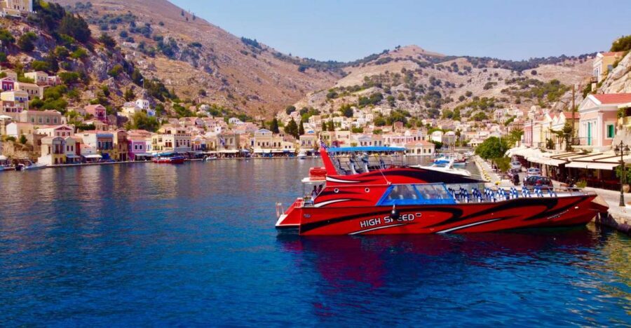 Kiotari, Lardos, Pefkos, & Lindos: Speedboat to Symi Island - Pickup points on the beach: the Red Steps and the hotel landmarks