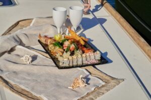 Kissamos: Catamaran Balos Sunset Cruise with Sushi & Drinks - The catamaran setup: shade, sunbeds, and space to breathe