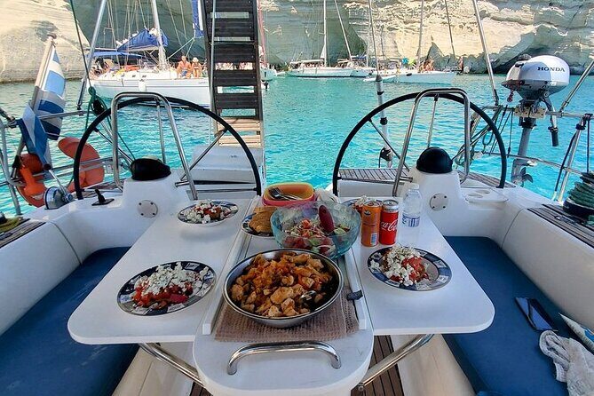 Kleftiko Poliegos and Round Trip Of Milos Island Lunch & Open bar - Stop-by-stop guide: Kalogries, Kleftiko, Gerakas, Poliegos, and the rock-geometry moments