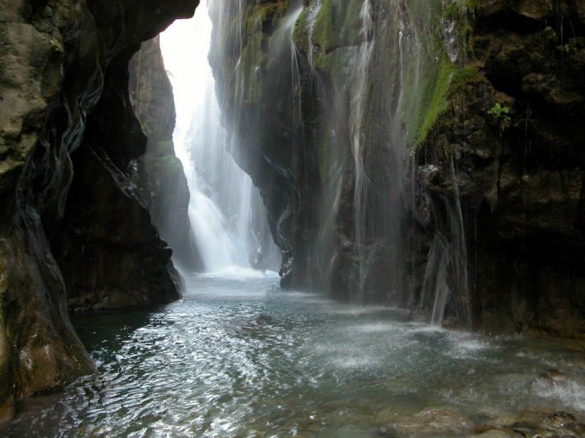 Kourtaliotiko Gorge River Trek with Lunch! Pick-up Avaliable - The main event starts: waterfall cave swim and the first cooling-off