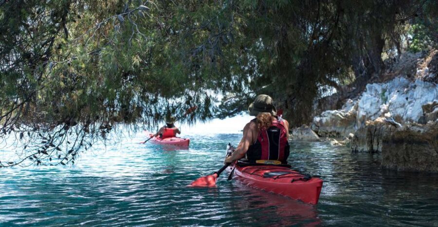 Lefkada: Full Day Sea Kayaking Tour - Madouri islet: pine-lined paddling and a poetic mansion view