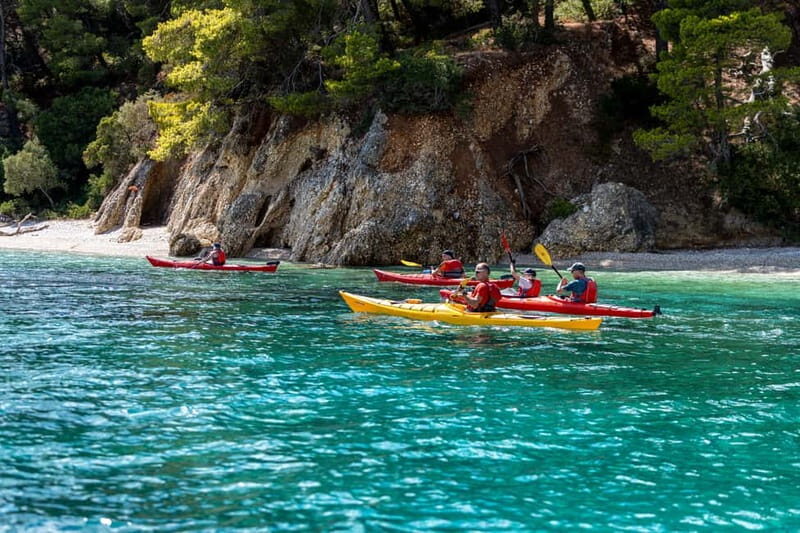 Lefkada:Nydri, Scorpios Kayak Odyssey Island Hopping - The return paddle: marine-life watching and coastline views from sea level