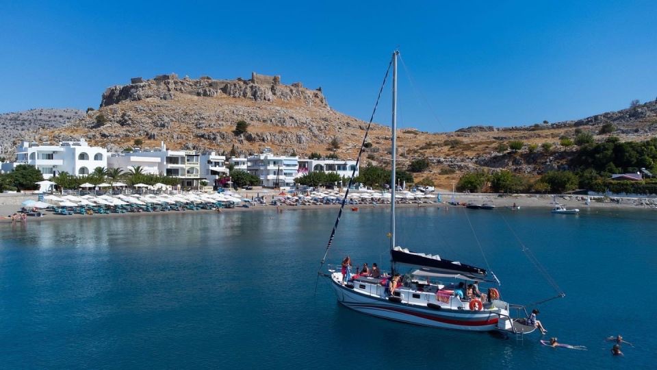 Lindos: Sailboat Cruise with Prosecco and more - Red Sand, the first swim of the day