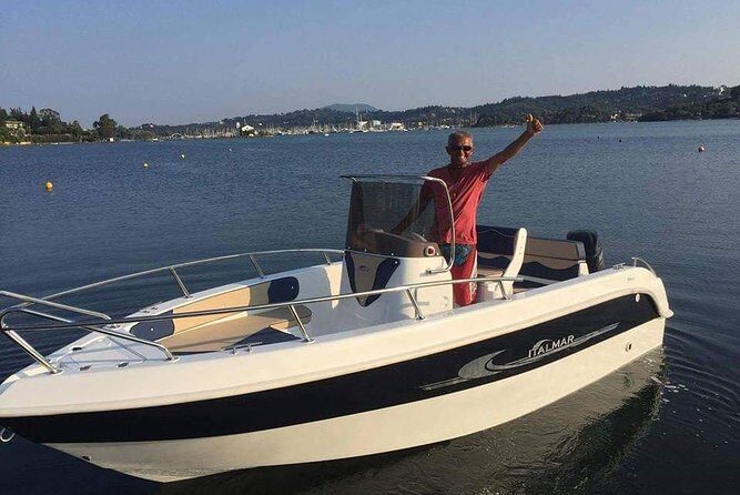 Motor Boat Hire in Corfu Italmar 17,Asso 5.10, Next 5m - The boat experience: easy handling, sun-and-shade seating, and real safety gear