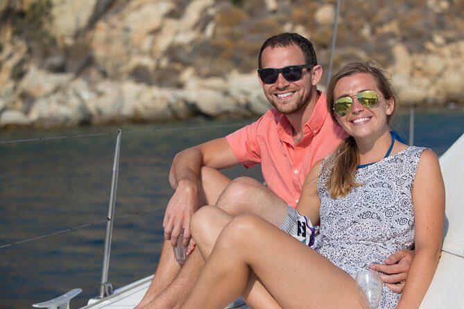 Mykonos Catamaran Private Sunset Cruise, Full Meal & Open-Bar - On Board Comfort: A Private Catamaran Setup for 15