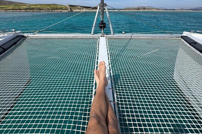 Mykonos Shared Catamaran Tour Experience - Rhenia beach time at Rhenia Mykonos Hotel & Bungalows (2 hours)