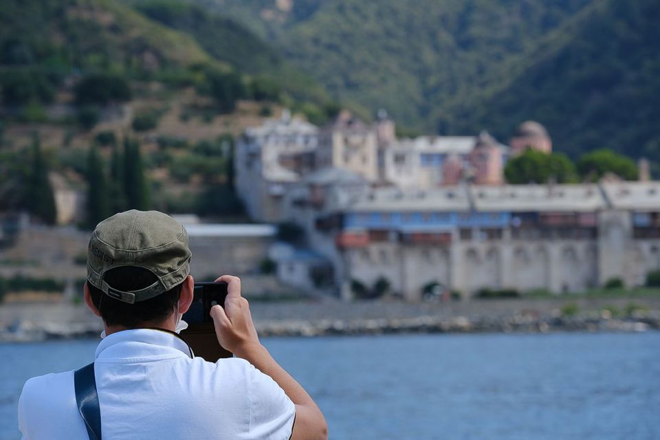 Ouranoupoli: Mount Athos Cruise with Ammouliani Island Visit - Xiropotamou, Simonos Petras, and the mountain behind them