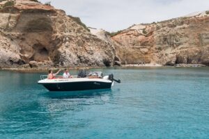 Private ELDORIS Boat Rental in Milos Agia Kiriaki GREECE - Route ideas that work: Kleftiko, Sarakiniko, caves, and Pollonia