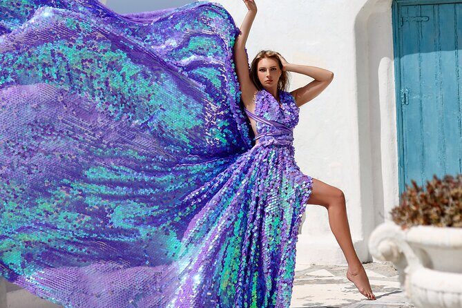 Private Flying Dress Photoshoot in Mikonos - Stop 3: Bougainvilleas street for color and softer street scenes