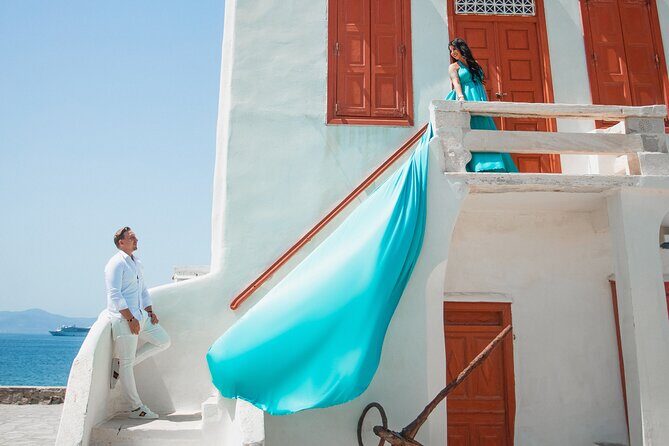 Private Flying Dress Photoshoot in Mikonos - Stop 4: Traditional Mykonos town viewpoint for the final wow shots