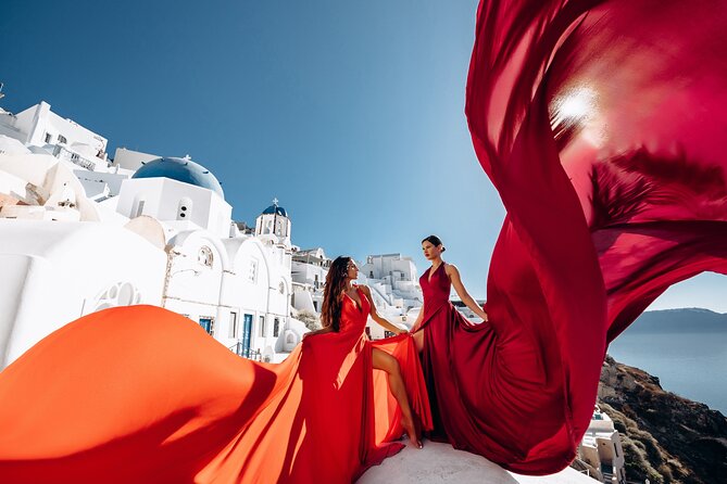 Private Flying Dress Photoshoot in Santorini - Timing, meeting point, and physical effort