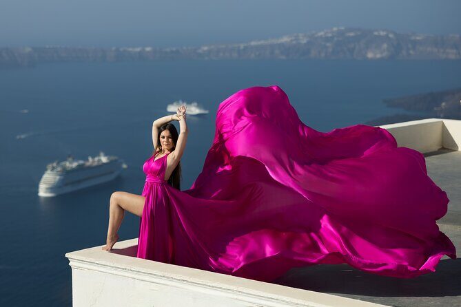 Private Flying Dress Photoshoot in Santorini – Blue Domes View - Key highlights you’ll care about