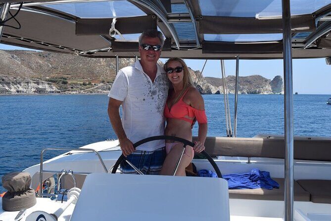 Private Luxury Santorini Catamaran Cruise with Port Pickup - Palea Kameni: warm springs in an active volcanic crater