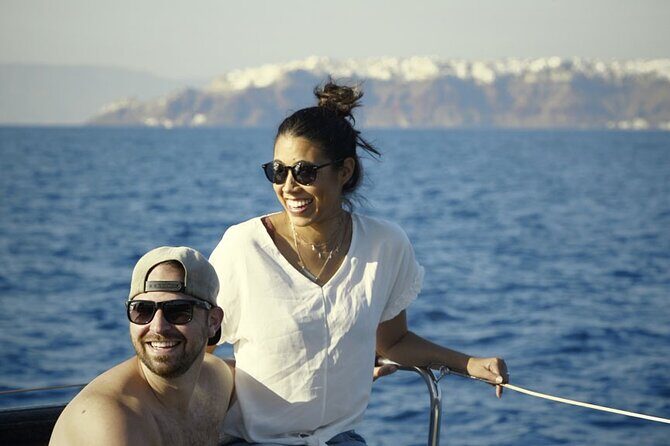 Private Luxury Santorini Catamaran Cruise with Port Pickup - Nea Kameni and the onboard Greek meal: views while you eat