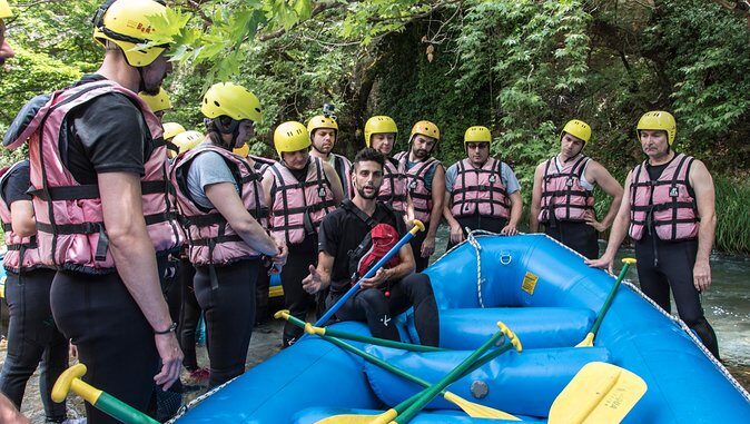 Rafting Lousios river - Gear-up ritual: neoprene suit and the safety lesson