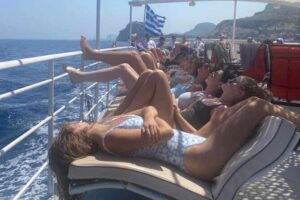 Rhodes Bay to Bay Swim Cruise-Greek Buffet w/wine included - Colossus of Rhodes: the view you get from the water
